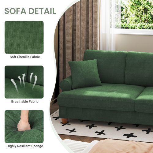 Canapé Droit 3 Places Moderne Tissu En Chenille 220 X 74 X 86cm,vert