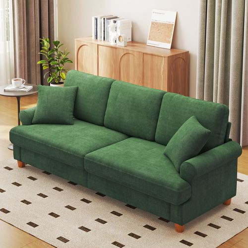Canapé Droit 3 Places Moderne Tissu En Chenille 220 X 74 X 86cm,vert
