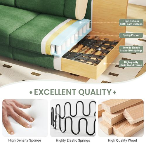 Canapé Droit 3 Places Moderne Tissu En Chenille 220 X 74 X 86cm,vert