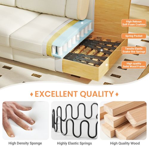 Canapé Droit 3 Places Moderne Tissu En Chenille 220 X 74 X 86cm,beige