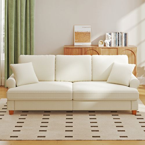 Canapé Droit 3 Places Moderne Tissu En Chenille 220 X 74 X 86cm,beige