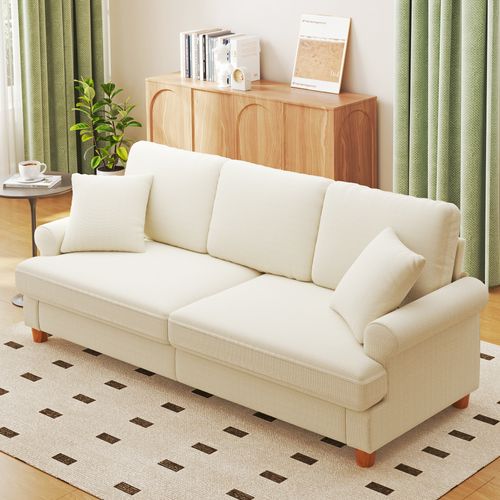 Canapé Droit 3 Places Moderne Tissu En Chenille 220 X 74 X 86cm,beige