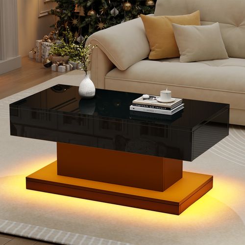 Table Basse Moderne 100x50x45cm LED 2 Tiroirs - Noir