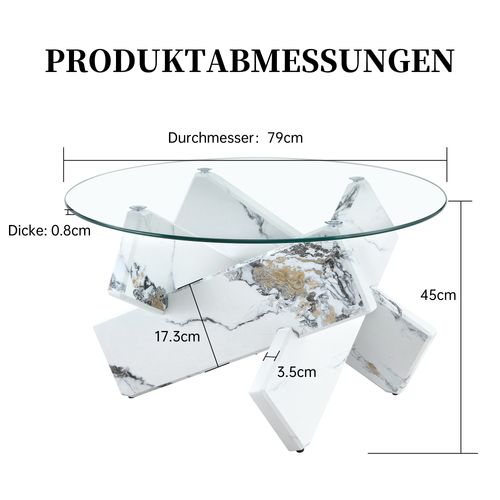 Table Basse Table Ronde En Verre Trempé 79x79x45cm Design Moderne En Bois Croisé Blanc