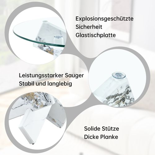 Table Basse Table Ronde En Verre Trempé 79x79x45cm Design Moderne En Bois Croisé Blanc