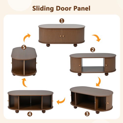 Table Basse 100cm - Porte Coulissante 360° - Ovale Moderne Noyer