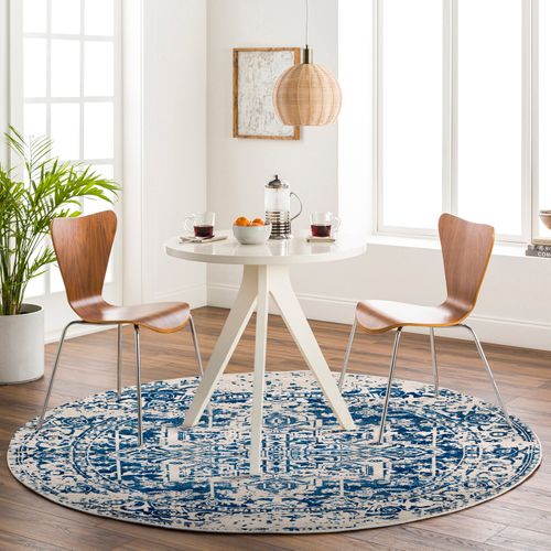 Tapis Rond Vintage Oriental Bleu/blanc Ø 160 Cm Juliette