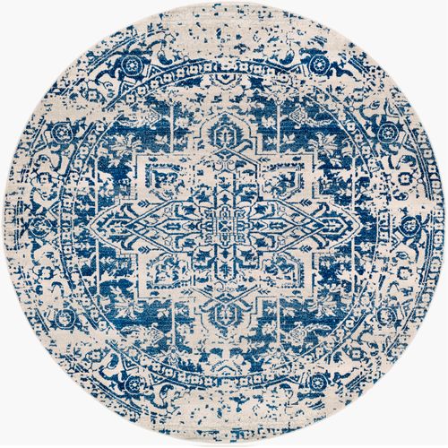 Tapis Rond Vintage Oriental Bleu/blanc Ø 160 Cm Juliette