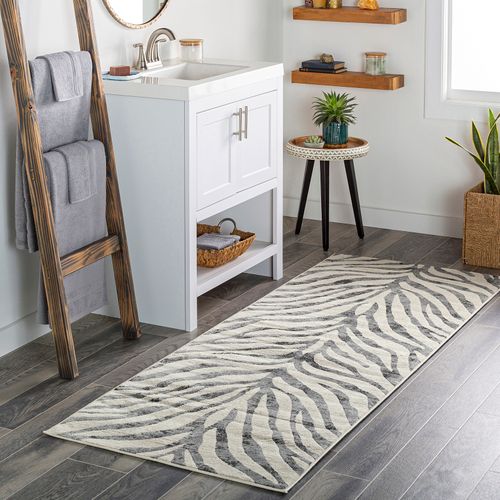 Tapis De Couloir Zébré Bohème Gris Foncé/beige 80x220 Cm Cybele