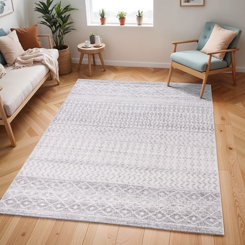 Tapis Scandinave Bohème Gris/blanc 200x275 Cm Mila