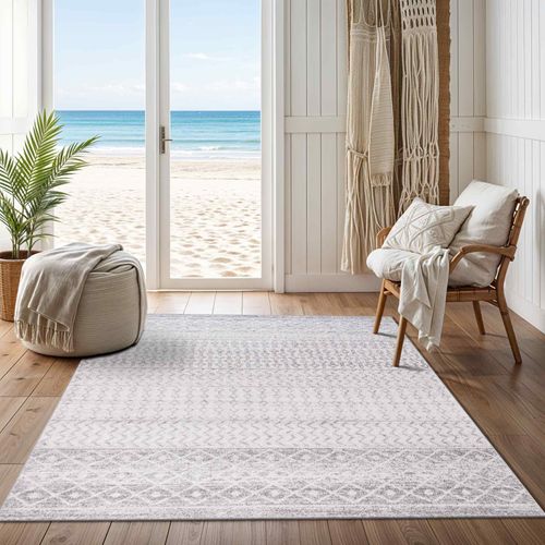 Tapis Scandinave Bohème Gris/blanc 200x275 Cm Mila