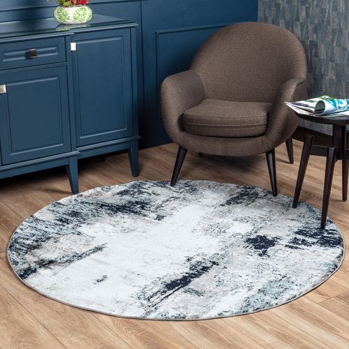 Tapis Rond Abstrait Moderne Bleu/blanc/gris Ø 160 Cm Giulia