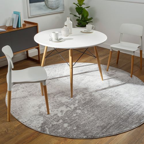 Tapis Rond Abstrait Moderne Gris/blanc Ø 160 Cm Fiona