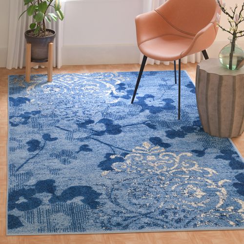 Tapis Adirondack 91 X 152 Cm Damassé Glam Floral Bryana Bleu