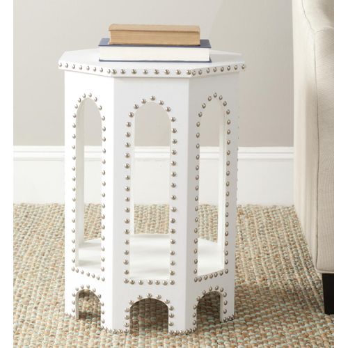 Table D'appoint Hildred Blanc Bois Embouti 40 X 40 X 56 Cm
