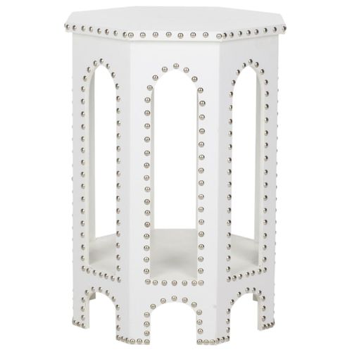 Table D'appoint Hildred Blanc Bois Embouti 40 X 40 X 56 Cm