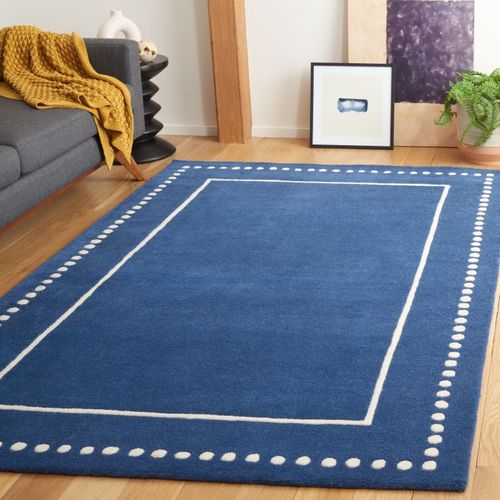 Tapis Bella 122 X 183 Cm Bordure En Pointilles Galilea Bleu Marine / Ivoire