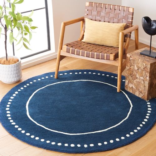 Tapis Bella 152 X 152 Cm Bordure En Pointilles Galilea Bleu Marine / Ivoire