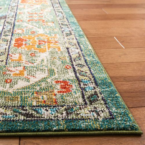 Tapis Monaco 152 X 152 Cm Bohème Chic Milà Vert Forêt / Bleu Clair
