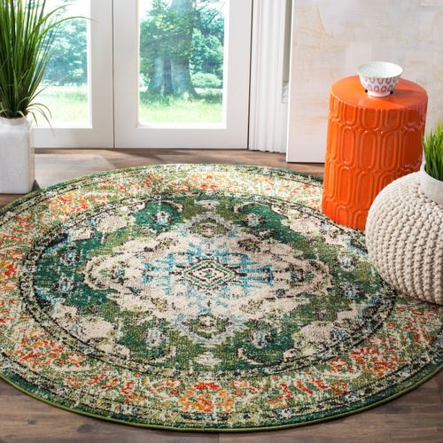 Tapis Monaco 152 X 152 Cm Bohème Chic Milà Vert Forêt / Bleu Clair