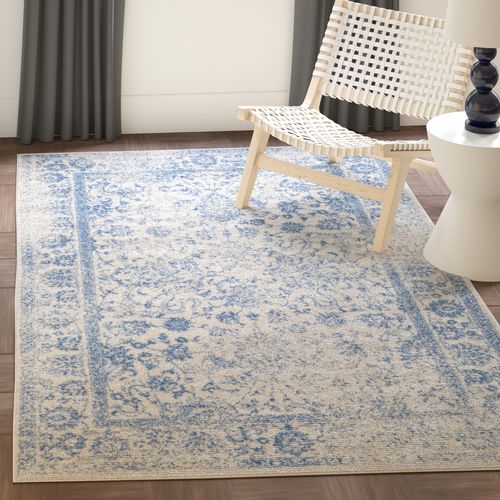 Tapis Adirondack 155 X 229 Cm Vintage Patiné Lucinda Ivoire / Bleu Clair