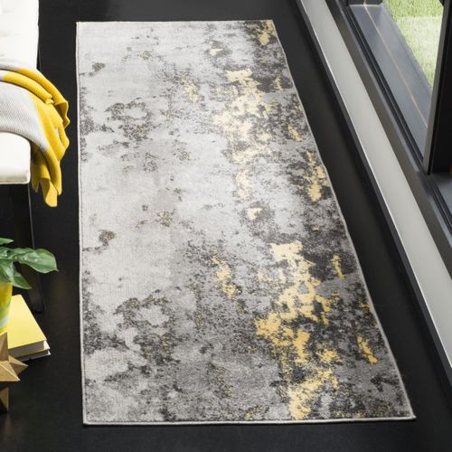 Tapis Adirondack 76 X 244 Cm Abstrait Moderne En Détresse Evelyn Gris / Jaune