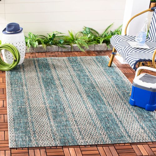 Tapis Cour 122 X 170 Cm Contemporain Rafal Gris Clair Et Bleu-vert