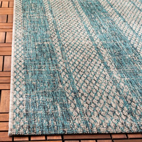 Tapis Cour 122 X 170 Cm Contemporain Rafal Gris Clair Et Bleu-vert