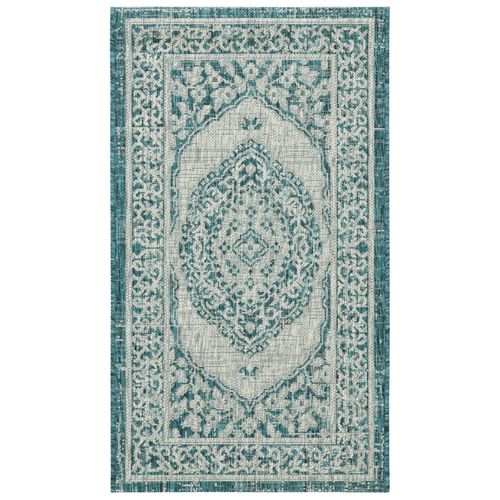 Tapis Cour 79 X 152 Cm Contemporain Amira Gris Clair / Bleu-vert