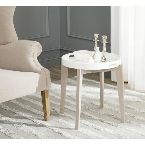 Table D'appoint Cornie Gris/blanc Bois Embouti 50 X 50 X 54 Cm