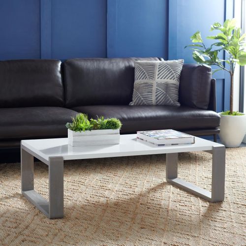 Tables Basses Evelena Gris/blanc Bois Embouti 110 X 65 X 35 Cm