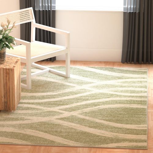 Tapis Adirondack 76 X 305 Cm Vague Moderne En Détresse Leocadia Sauge / Crème