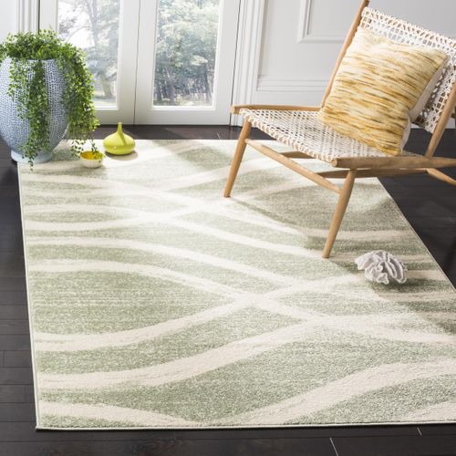 Tapis Adirondack 76 X 305 Cm Vague Moderne En Détresse Leocadia Sauge / Crème