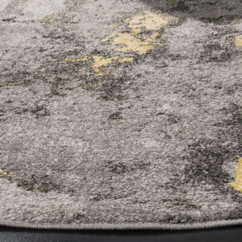 Tapis Rond Adirondack 235 X 235 Cm Abstrait Moderne En Détresse Evelyn Gris / Jaune