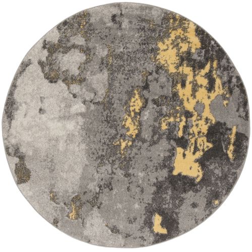 Tapis Rond Adirondack 235 X 235 Cm Abstrait Moderne En Détresse Evelyn Gris / Jaune