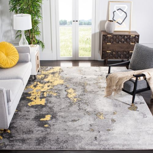 Tapis Adirondack 274 X 366 Cm Abstrait Moderne En Détresse Evelyn Gris / Jaune