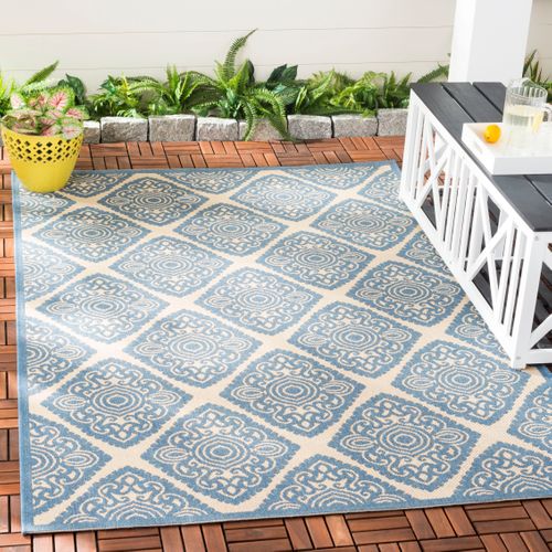 Tapis Maison De Plage 122 X 183 Cm Médaillon Salina Neutre/bleu