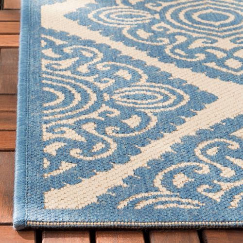 Tapis Maison De Plage 122 X 183 Cm Médaillon Salina Neutre/bleu