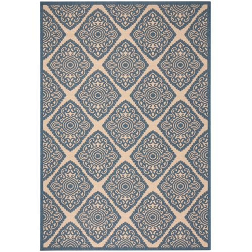 Tapis Maison De Plage 122 X 183 Cm Médaillon Salina Neutre/bleu