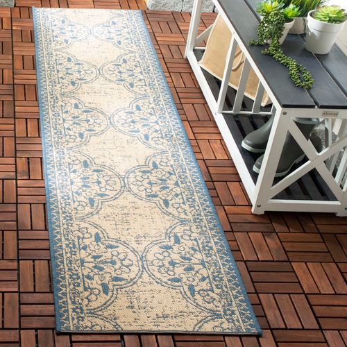 Tapis Maison De Plage 61 X 244 Cm De Transition Borano Bleu / Crème