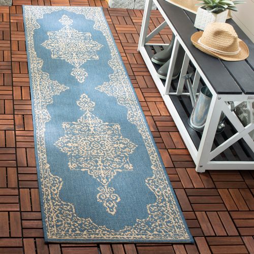 Tapis Maison De Plage 61 X 244 Cm Médaillon Tropea Bleu