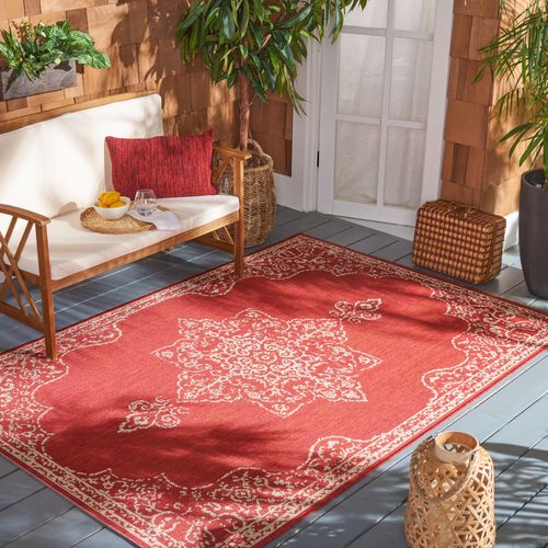 Tapis Maison De Plage 122 X 183 Cm Médaillon Tropea Rouge