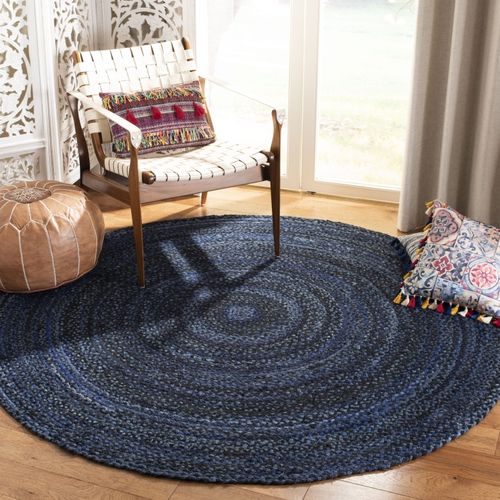Tapis Braided 122 X 122 Cm Chalet De Campagne Lilou Bleu Marine