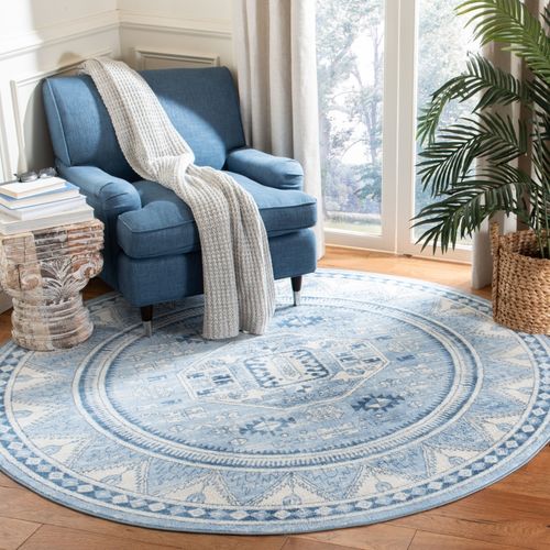 Tapis Rond Kazak 201 X 201 Cm Traditionnel Kara Bleu/gris