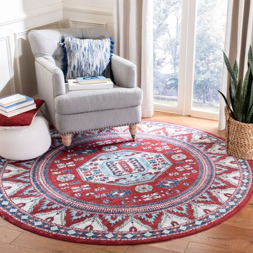 Tapis Rond Kazak 201 X 201 Cm Traditionnel Kara Rouge/bleu