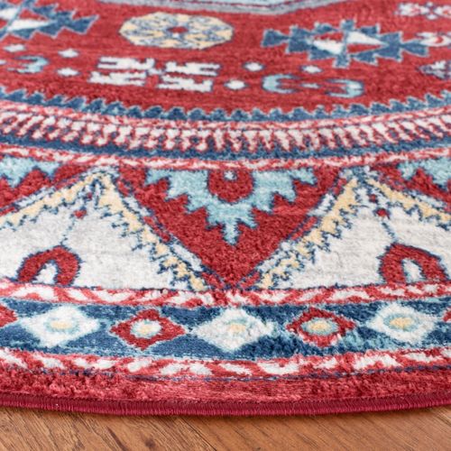 Tapis Rond Kazak 201 X 201 Cm Traditionnel Kara Rouge/bleu