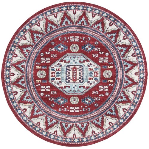 Tapis Rond Kazak 201 X 201 Cm Traditionnel Kara Rouge/bleu