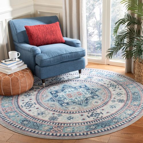 Tapis Rond Kazak 201 X 201 Cm Traditionnel Kathryn Gris/bleu