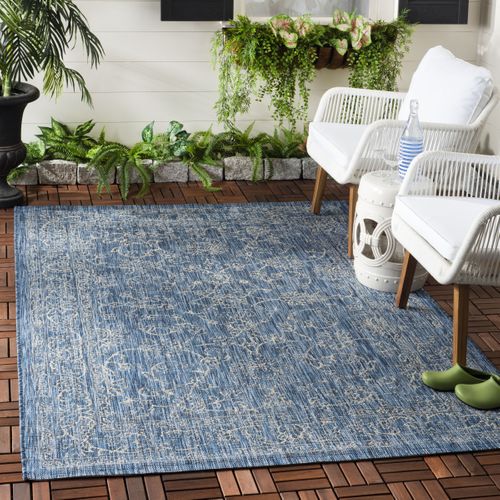 Tapis Courtyard 201 X 290 Cm Géométrique Rosalie Bleu Marine / Ivoire