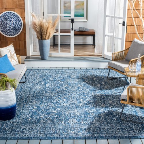 Tapis Courtyard 235 X 330 Cm Géométrique Rosalie Bleu Marine / Ivoire